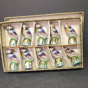 10 Vintage Cloisonné Sewing Thimbles Chinese Enamel Owl